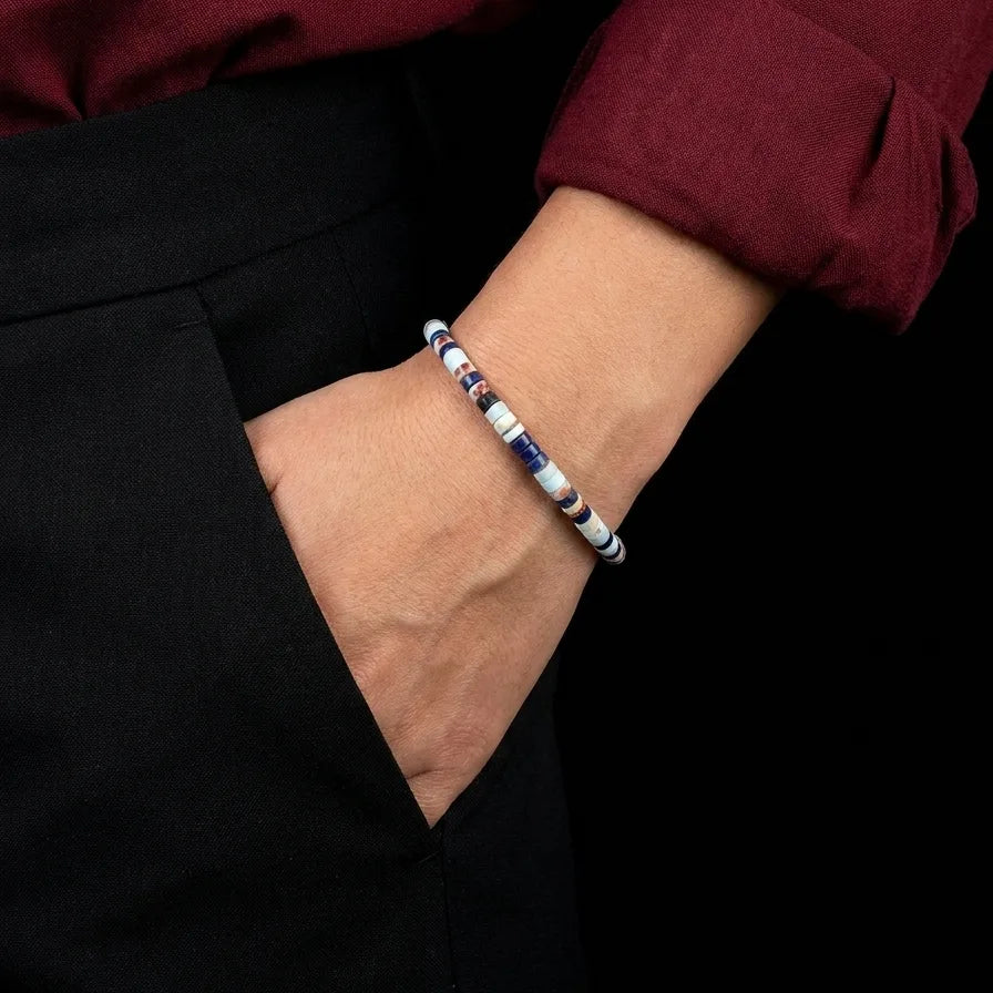 Snakeskin Jasper & Sodalite Tube Bracelet, 4mm, view 2 | Castello Jewels