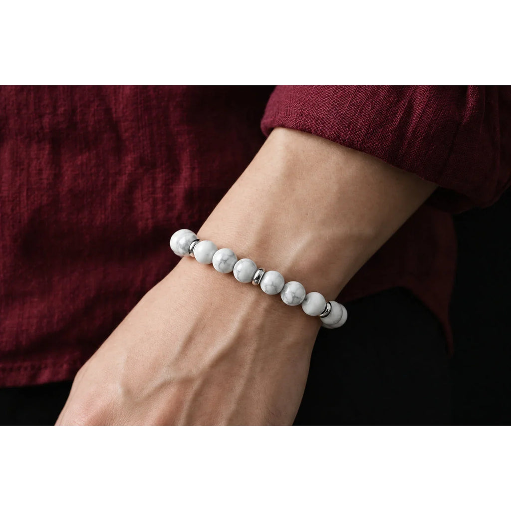 Howlite Matte Stone Sterling Silver Bracelet, 6mm, view 2 | Castello Jewels