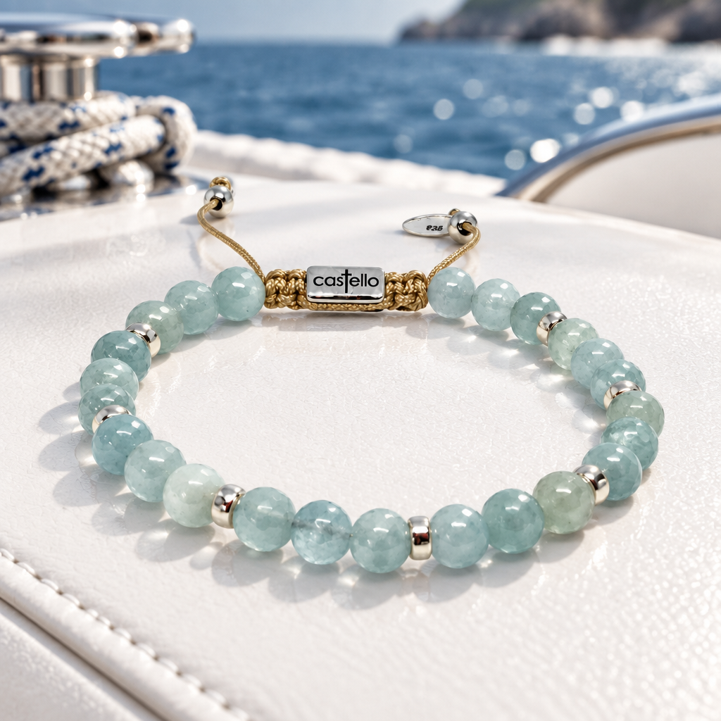 Aquamarine Bracelet with Sterling Silver 925, 6mm, view 2 | Castello Jewels