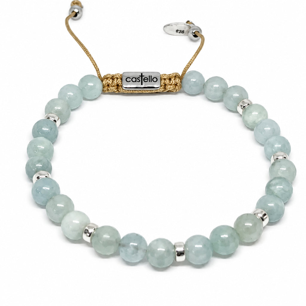 Aquamarine Bracelet with Sterling Silver 925, 6mm | Castello Jewels