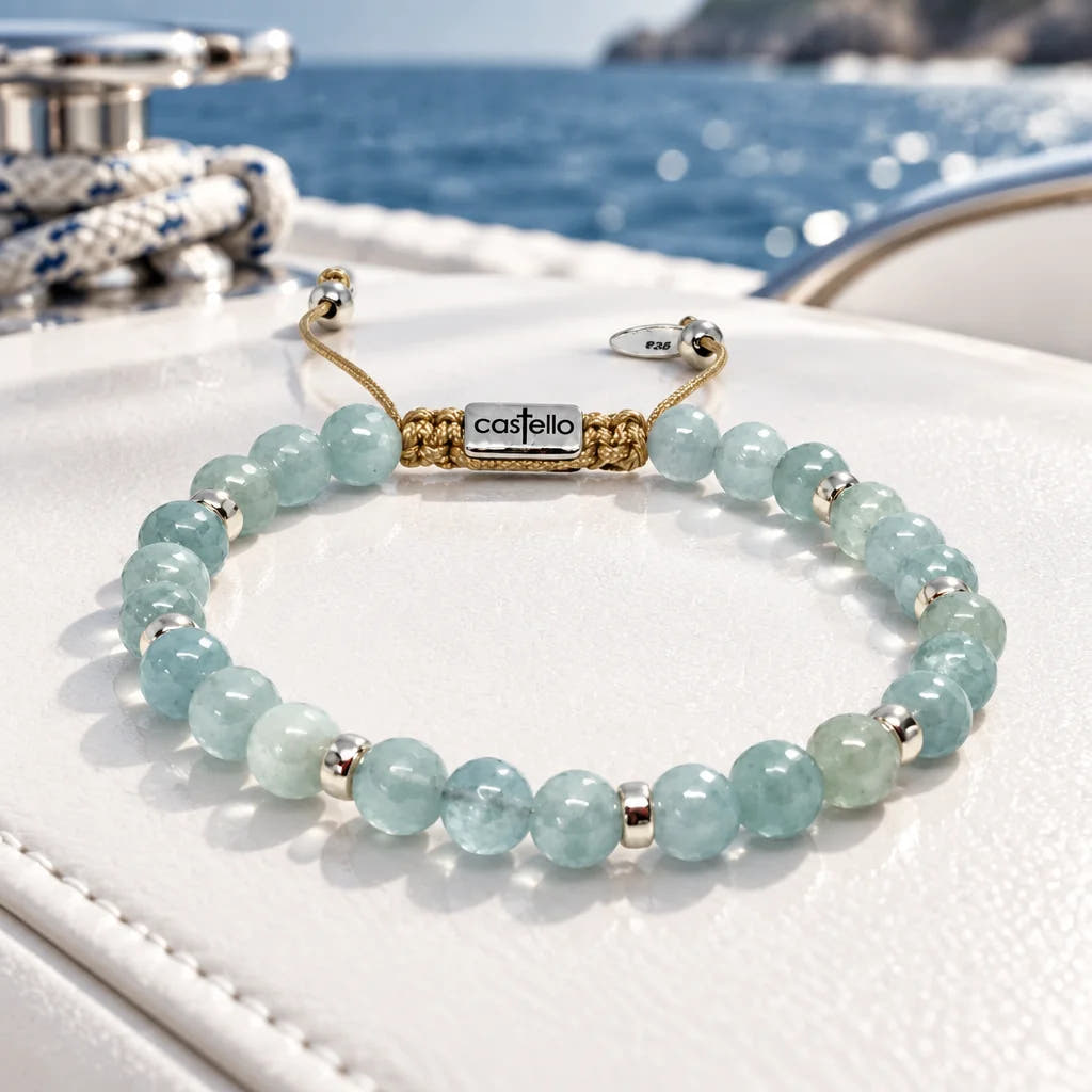 Aquamarine Bracelet with Sterling Silver 925, 6mm, view 2 | Castello Jewels
