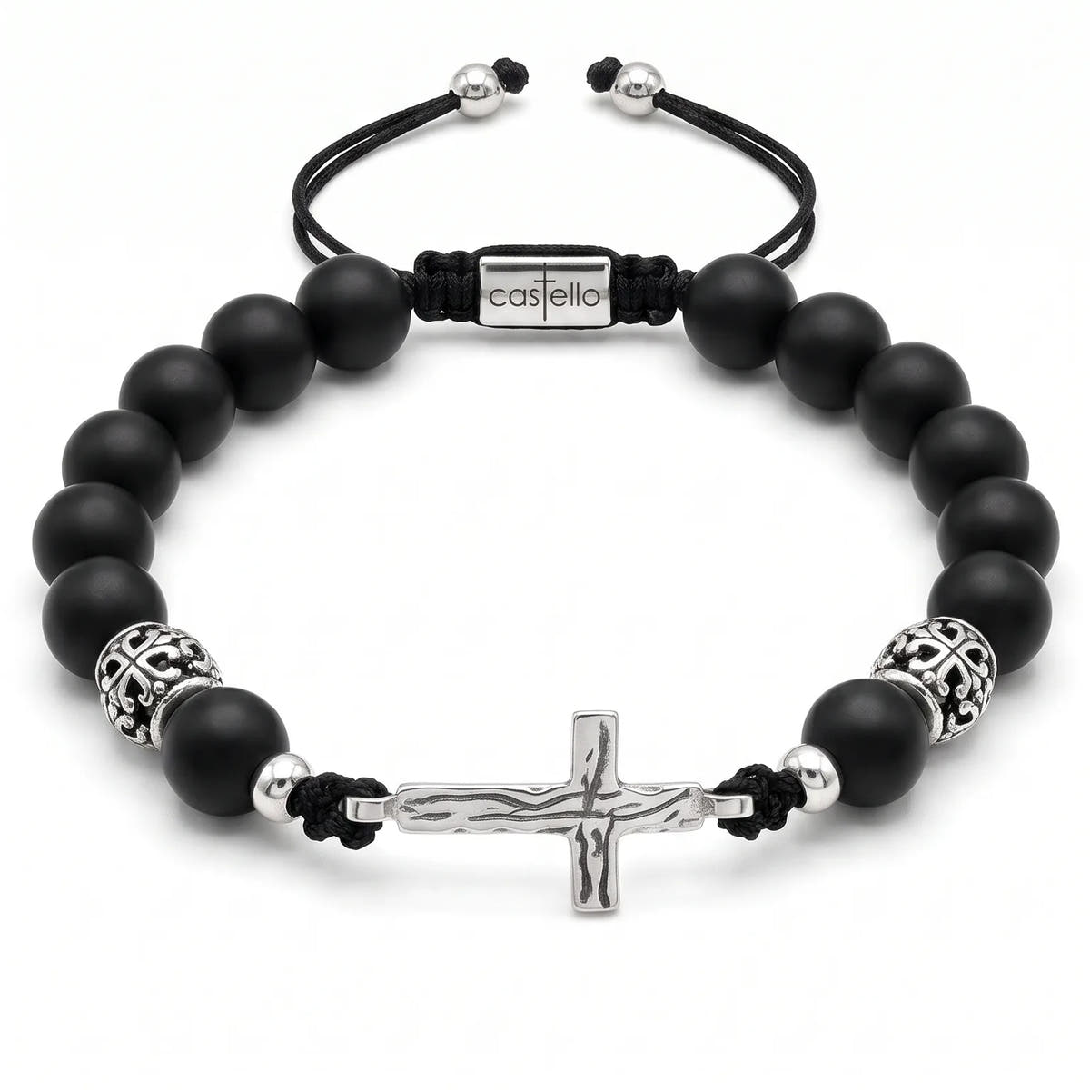 Matte Onyx Cross Bracelet for Men, 10mm | Castello Jewels