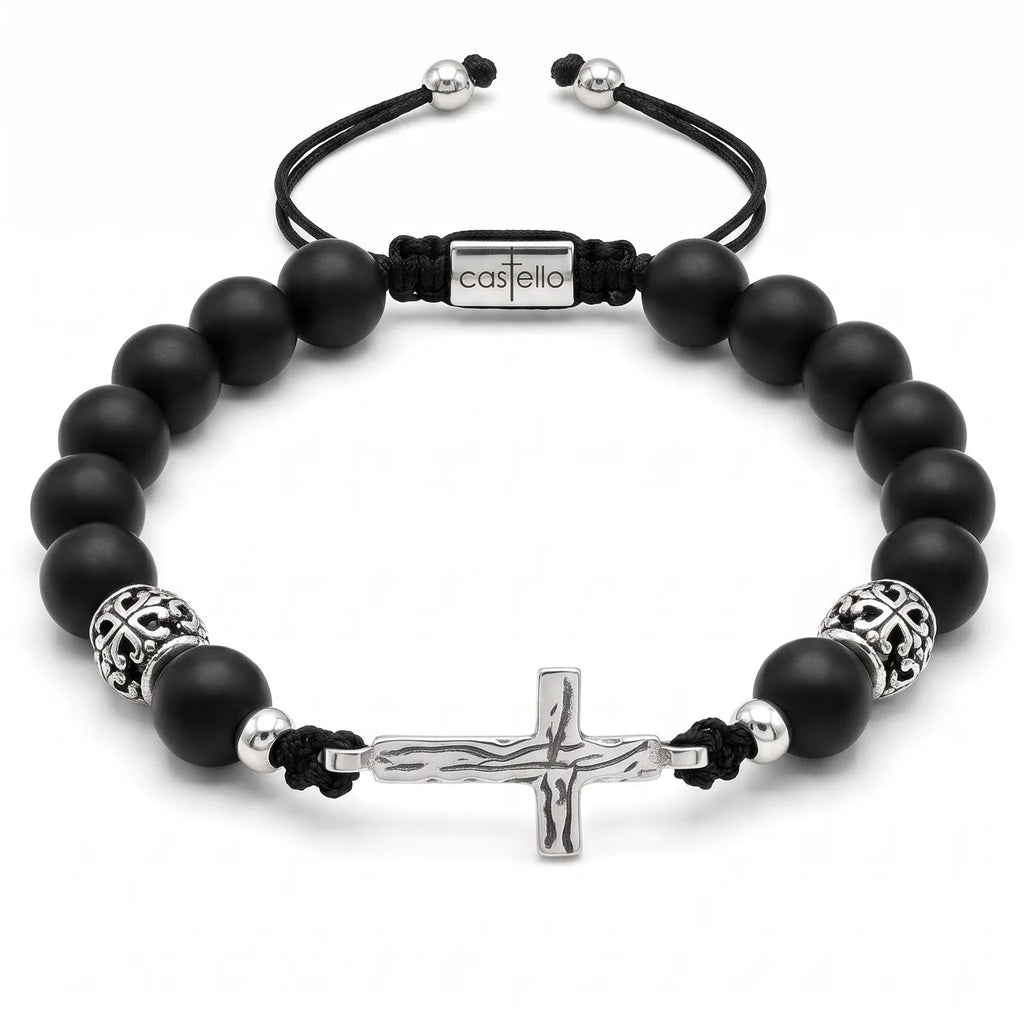 Matte Onyx Cross Bracelet for Men, 10mm | Castello Jewels