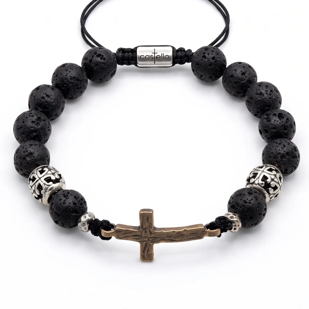 Lava Stone Cross Prayer Bracelet, 10mm | Castello Jewels