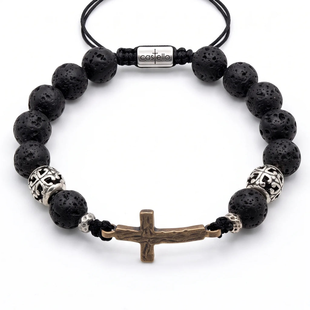 Lava Stone Cross Prayer Bracelet, 10mm | Castello Jewels