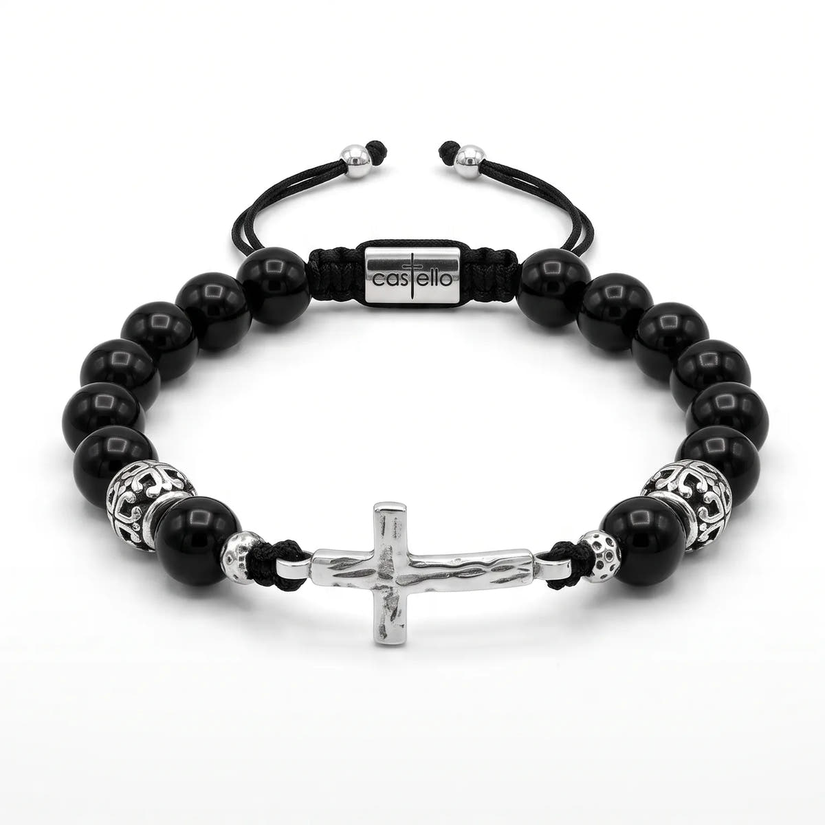 Polished Onyx Cross Bracelet for Men, 10mm | Castello Jewels