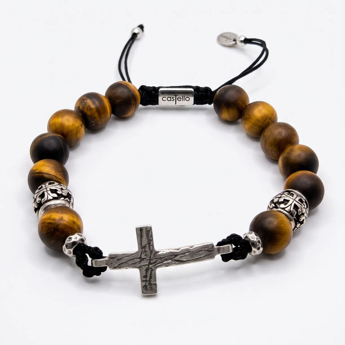 Matte Tiger's Eye Cross Beaded Bracelet, 10mm | Castello Jewels