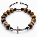 Polished Tiger's Eye Cross Bracelet for Men, 10mm | Castello Jewels