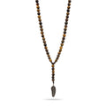 Tiger's Eye Rosary Necklace, Feather Pendant, Matte · 6mm