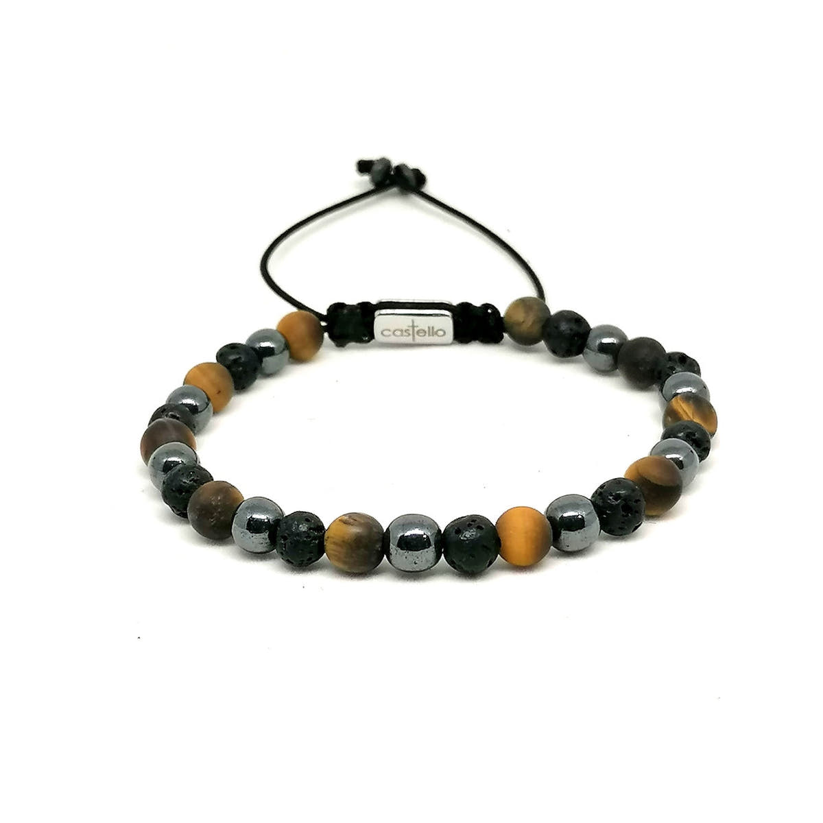 Hematite, Onyx & Tiger's Eye Bracelet, view 2, 6mm | Castello Jewels