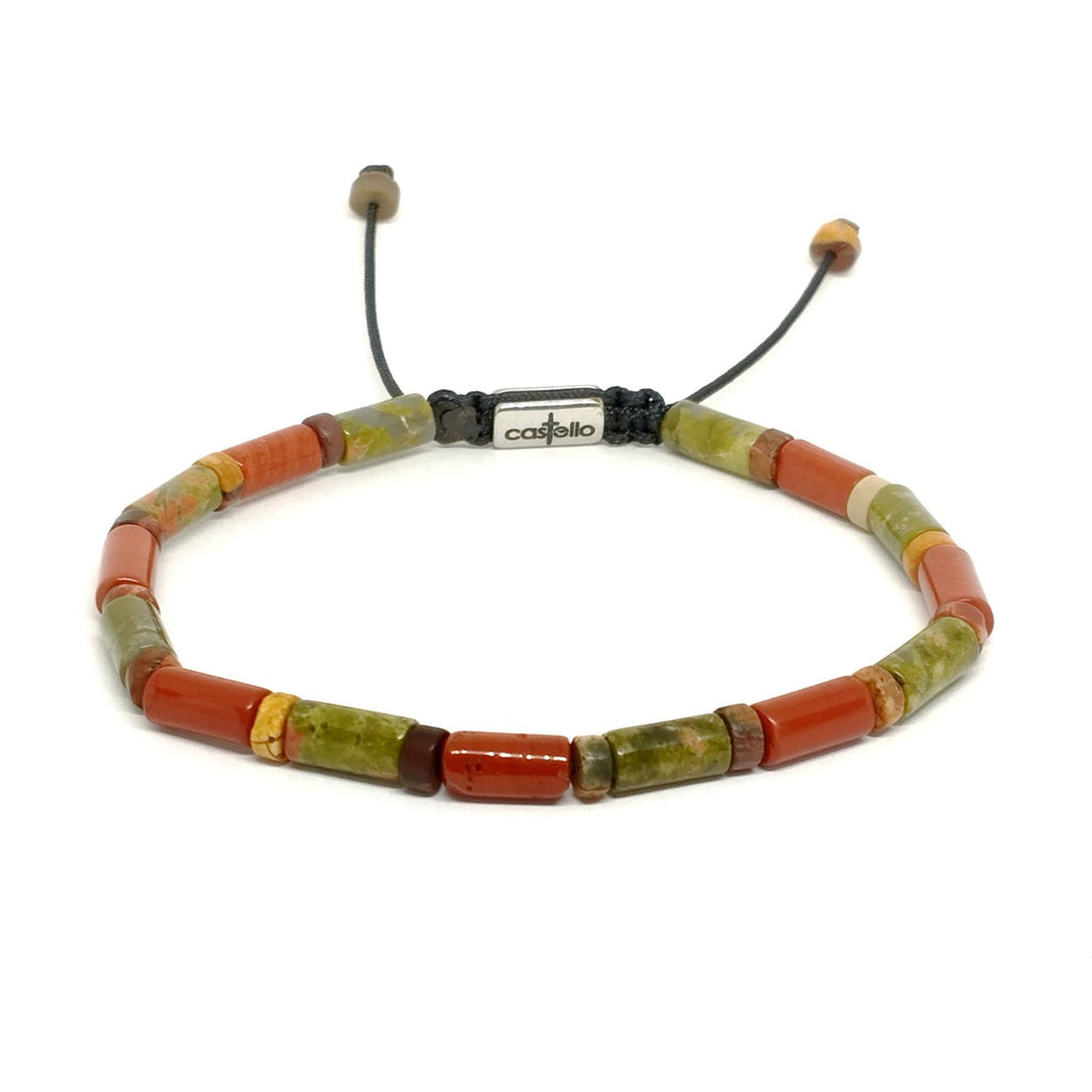 Unakite & Red Jasper Tube Bracelet, 4mm | Castello Jewels