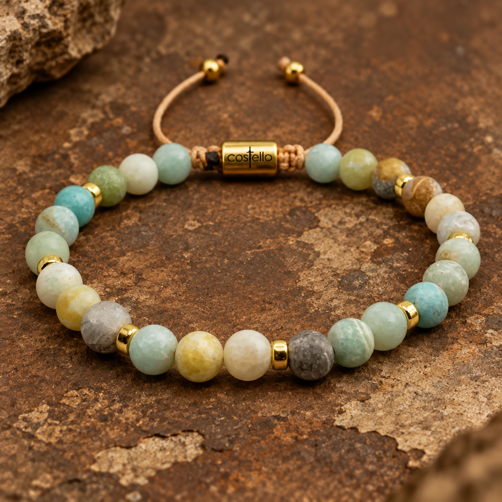 Amazonite Beaded Bracelet with Gold-Plated Sterling Silver Accents | 6 mm
