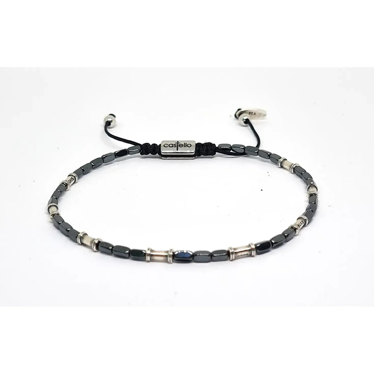 Hematite Tube Sterling Silver Bracelet, 2mm | Castello Jewels