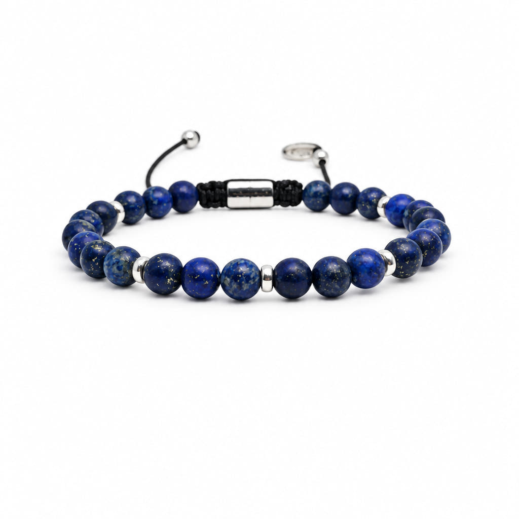 Matte Lapis Lazuli Bracelet in 925 Sterling Silver, 6mm | Castello Jewels