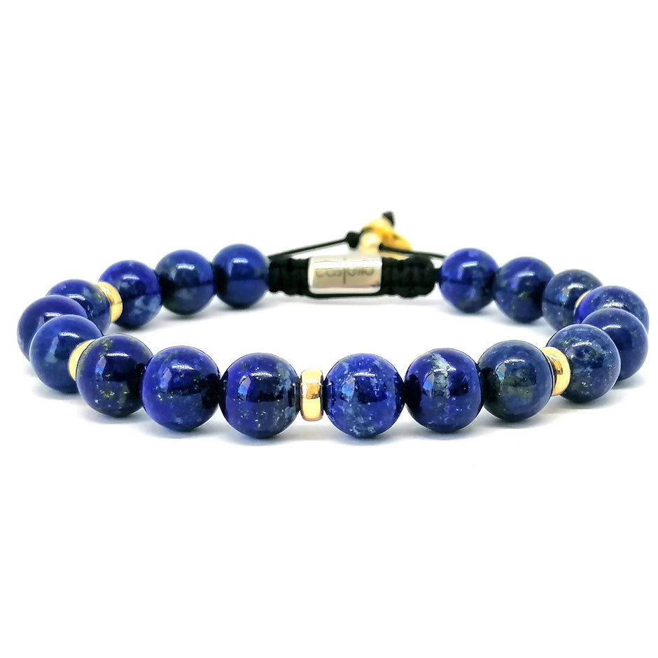 Aegean Silver 925 Gold Plated Bracelet, Lapis Lazuli Stone 10mm | Castello Jewels