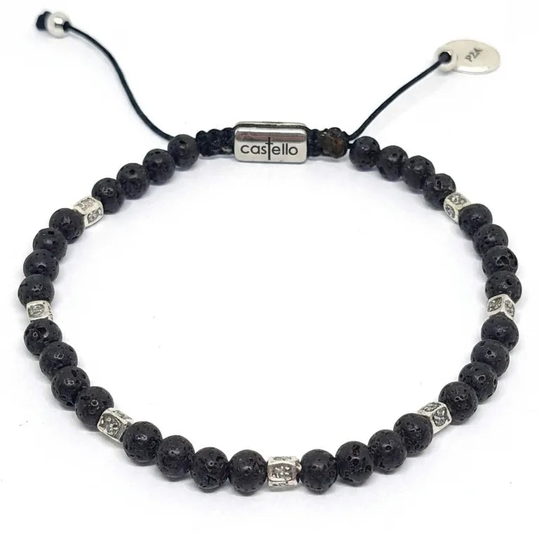 Lava Stone Bracelet with Sterling Silver 925, 4mm | Castello Jewels
