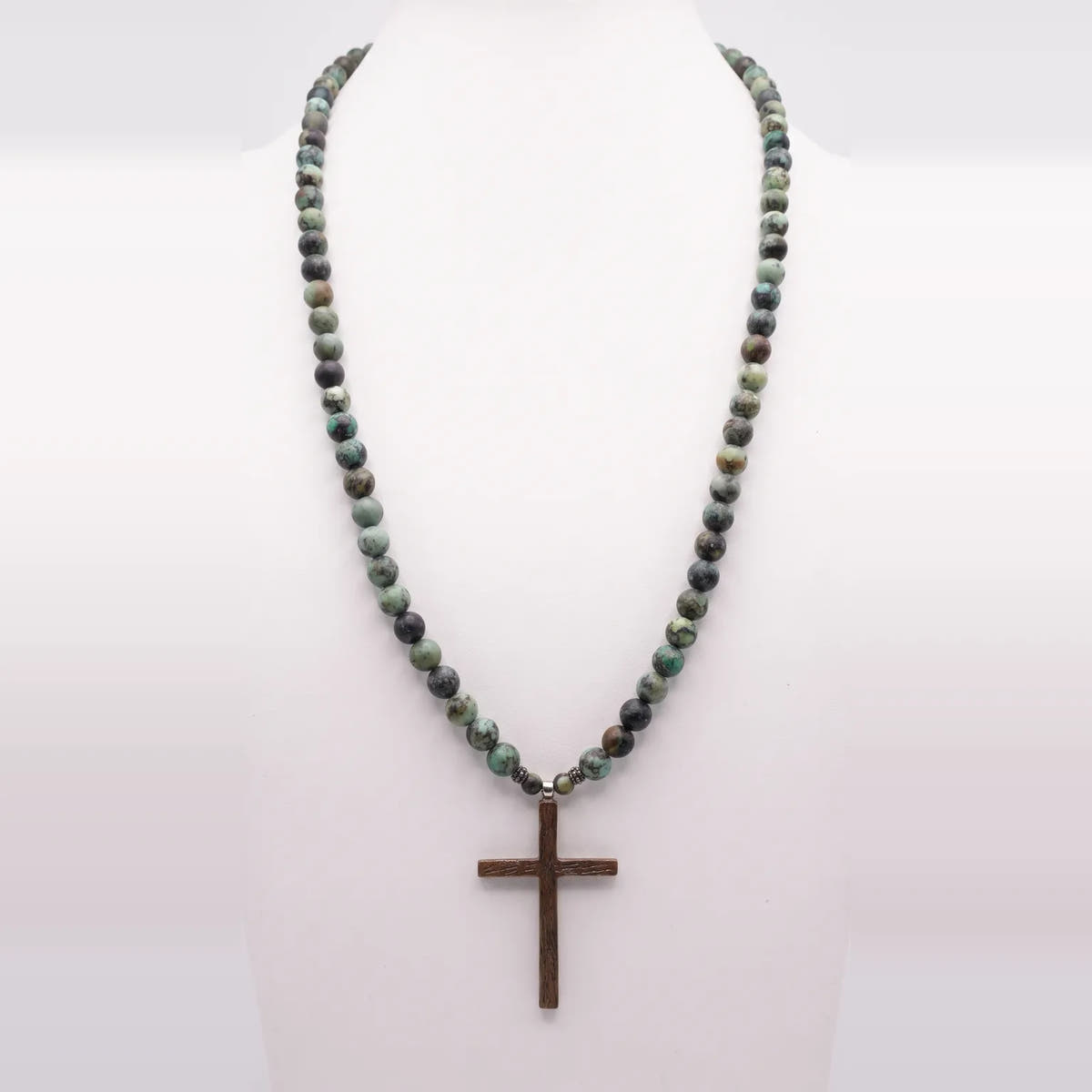 African Turquoise Cross Necklace, Sterling Silver · 6mm