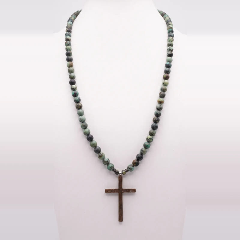 African Turquoise Cross Necklace, Sterling Silver · 6mm