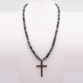 African Turquoise Cross Necklace, Sterling Silver · 6mm