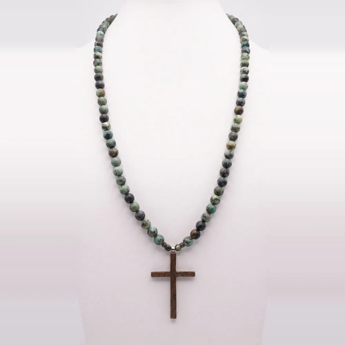 African Turquoise Cross Necklace, Sterling Silver, 6mm | Castello Jewels