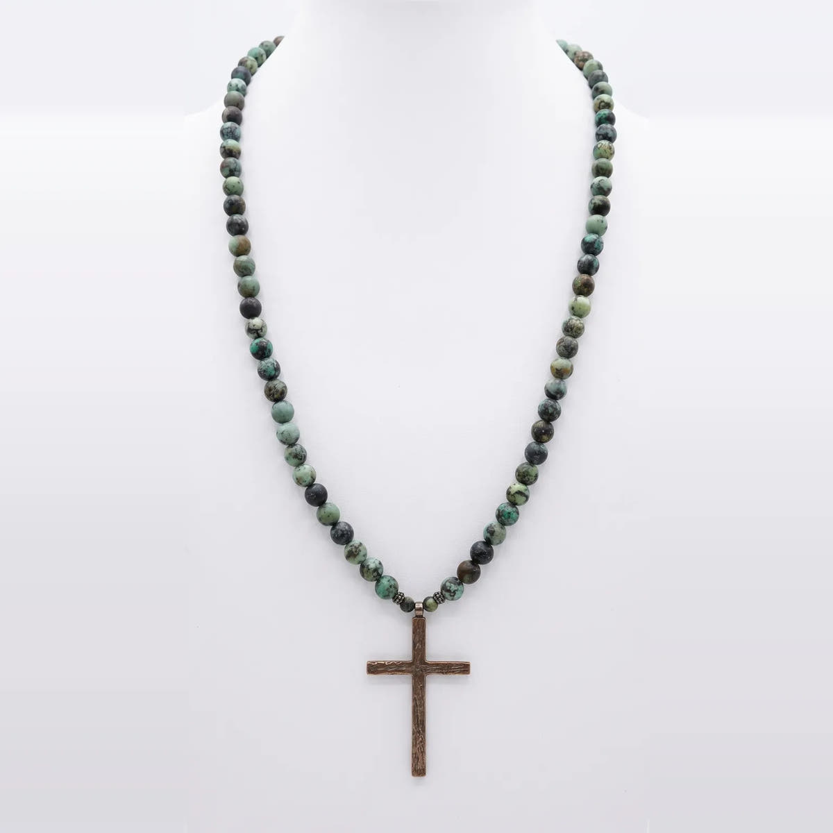 African Turquoise Statement Necklace, Large Cross · 6mm