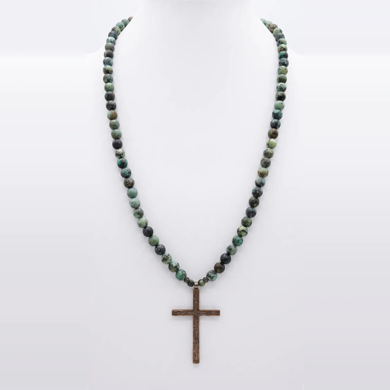 African Turquoise Statement Necklace, Large Cross · 6mm