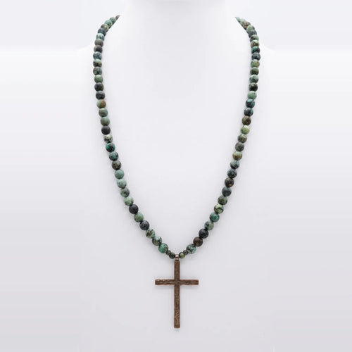African Turquoise Statement Necklace, Large Cross, 6mm | Castello Jewels