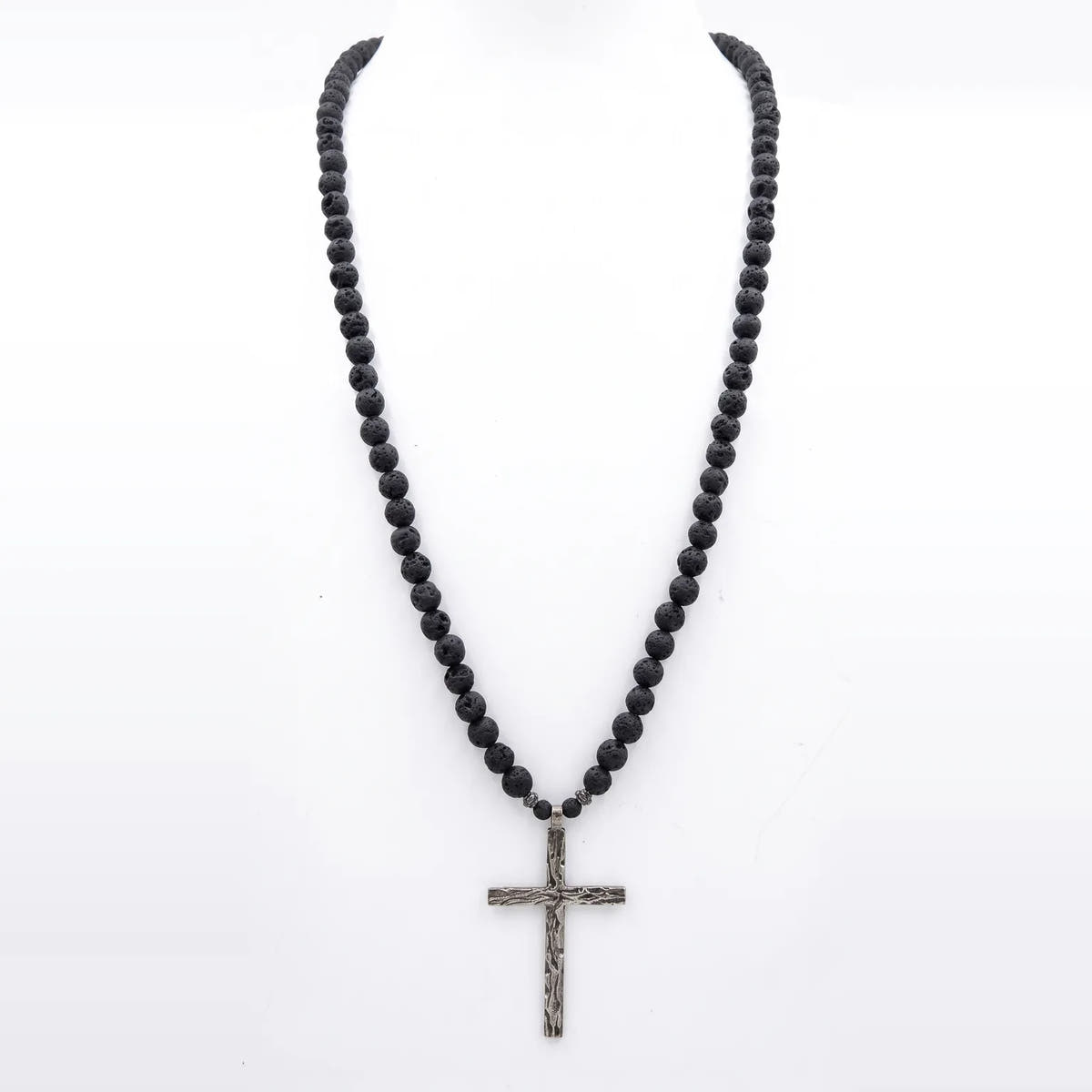 Lava Stone Cross Necklace · 6mm