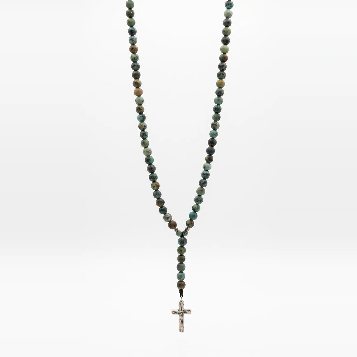 African Turquoise Prayer Beads Necklace, Cross, 6mm | Castello Jewels