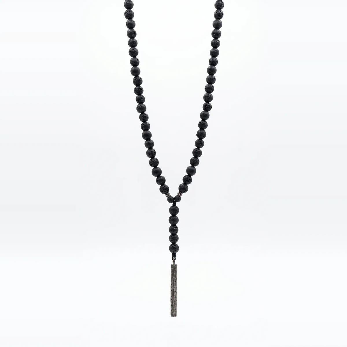 Lava Stone Rosary Necklace, Bar Pendant · 6mm
