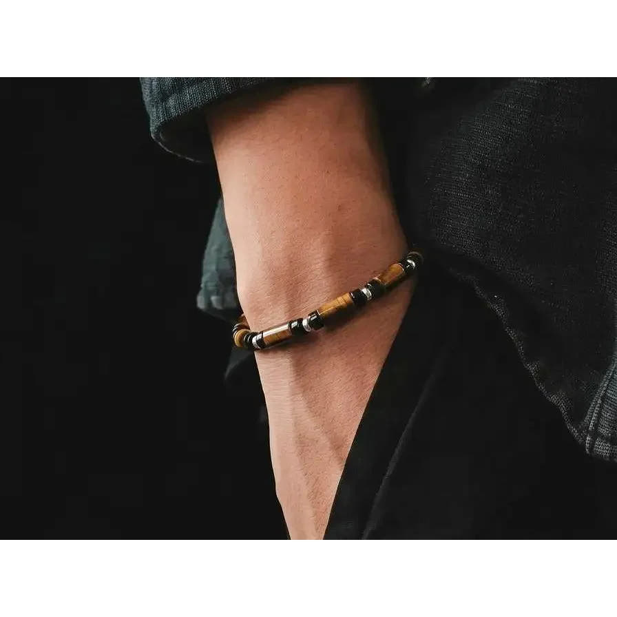 Minimal Polished Tiger's Eye Sterling Silver Bracelet, 4mm, view 2 | Castello Jewels