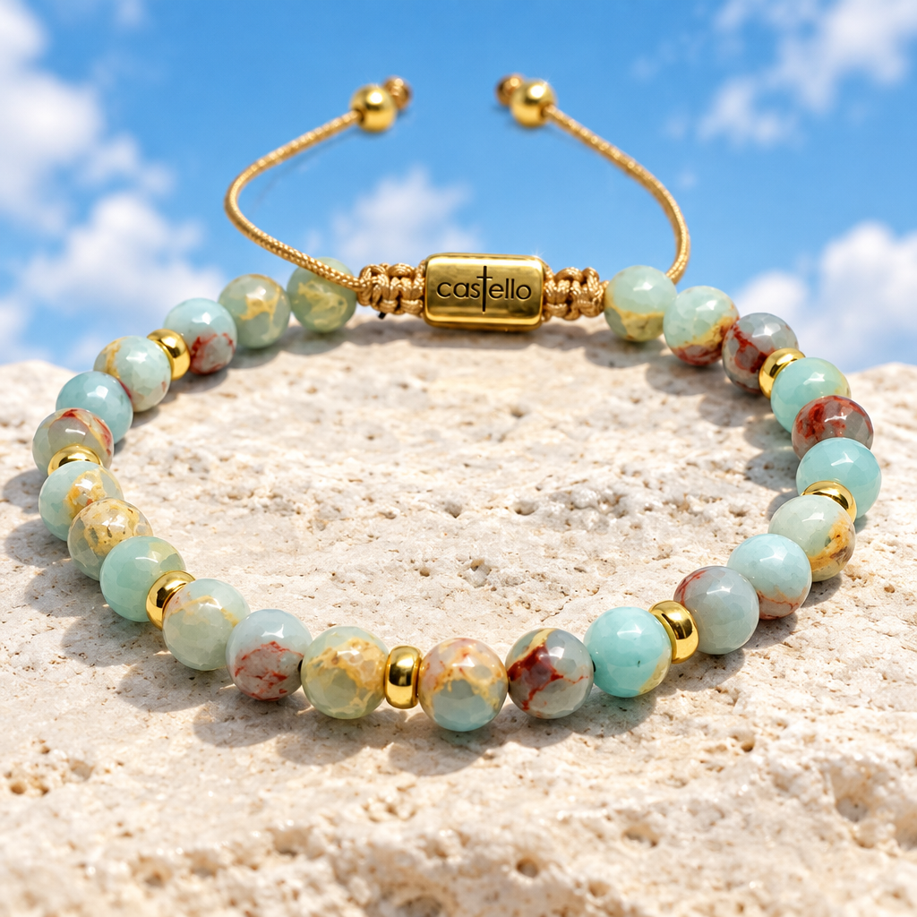 Snakeskin Jasper Macramé Bracelet | 6 mm Beads & Gold-Plated Silver