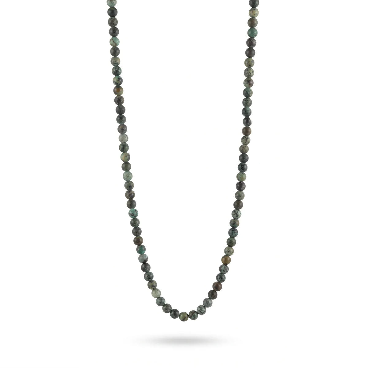 African Turquoise Beaded Necklace, Sterling Silver · 4mm