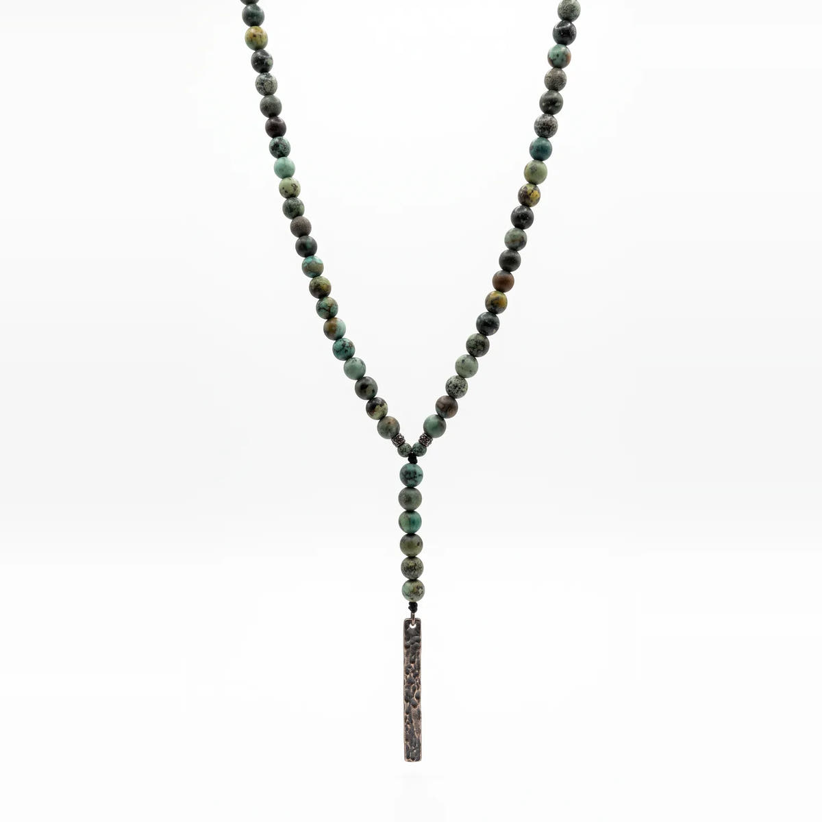 African Turquoise Rosary Necklace, Bar Pendant · 6mm