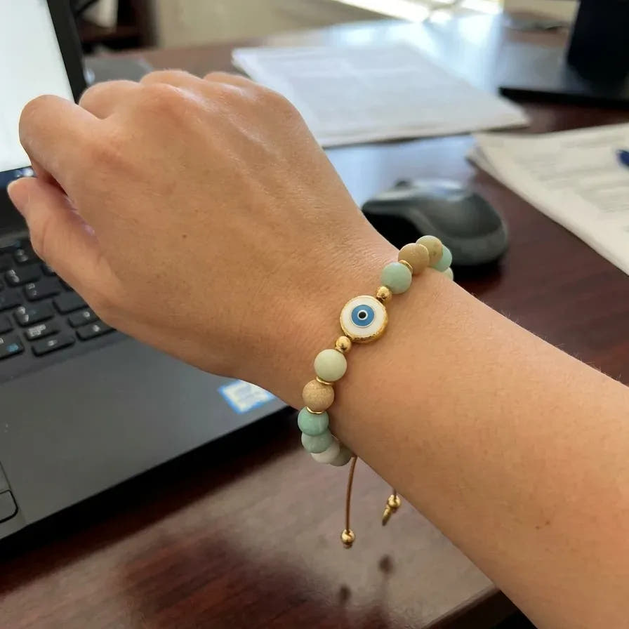 Amazonite Evil Eye Enamel Bracelet, 8mm, view 2 | Castello Jewels