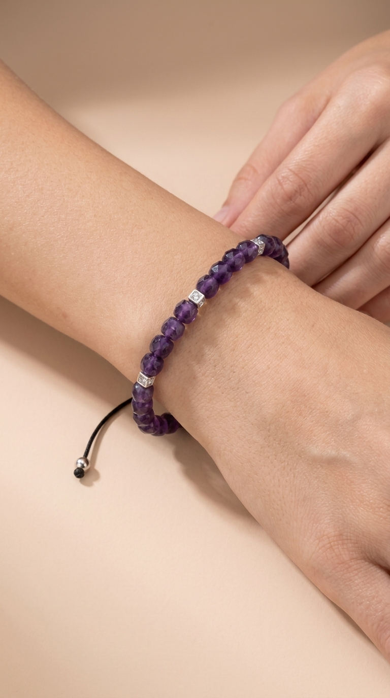 Minimal Amethyst  Sterling Silver Bracelet · 4mm