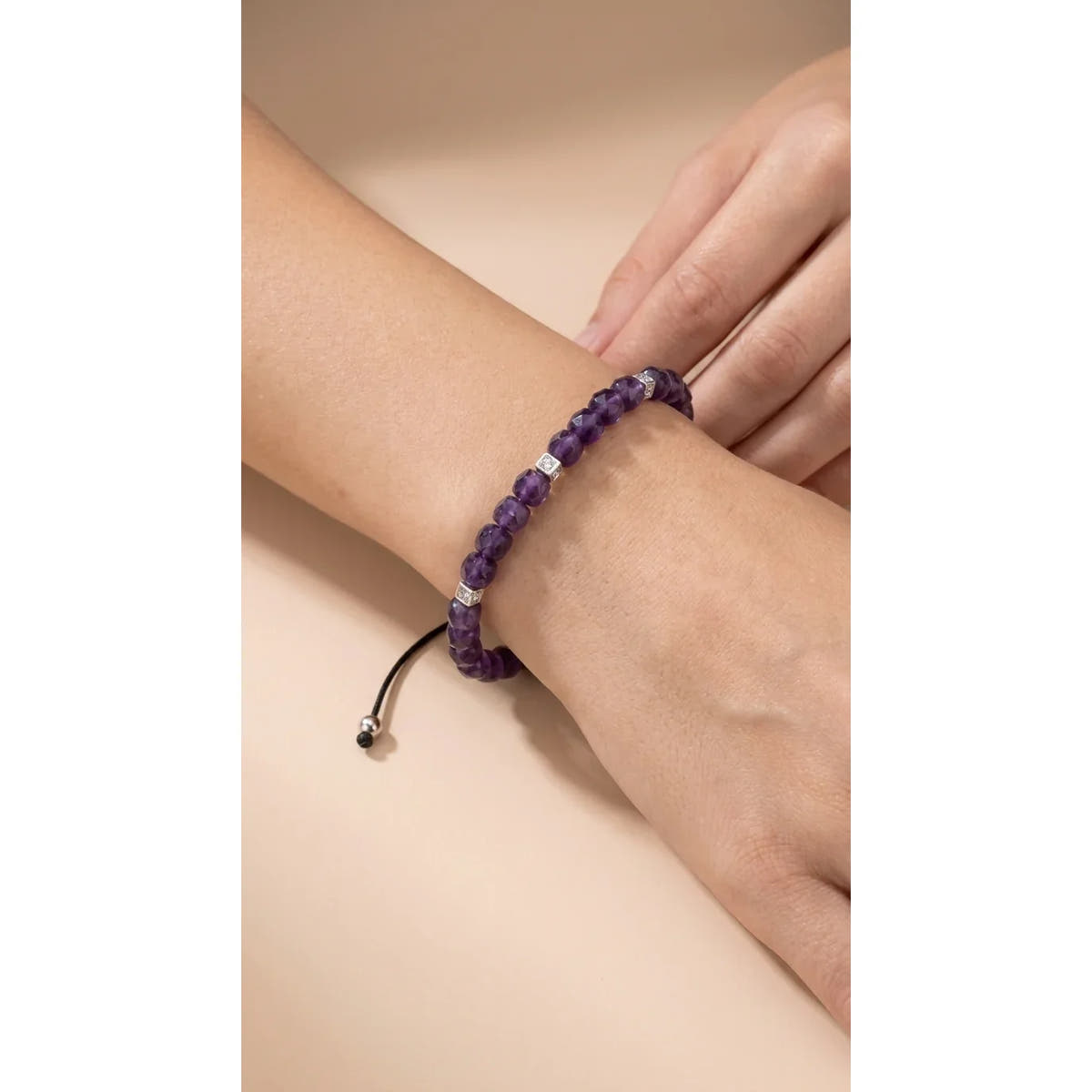Amethyst Minimal Sterling Silver Bracelet, 4mm, view 2 | Castello Jewels