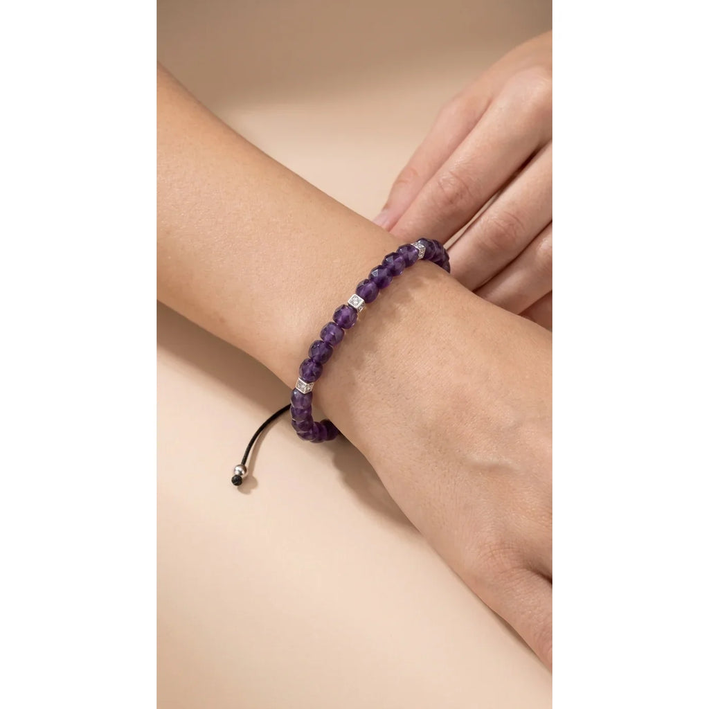Amethyst Minimal Sterling Silver Bracelet, 4mm, view 2 | Castello Jewels