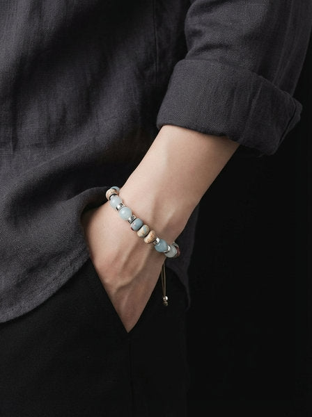 Silver 925 Bracelet Classic Aqua marine, Snakes skin rondel stone — view 2 | Castello Jewels