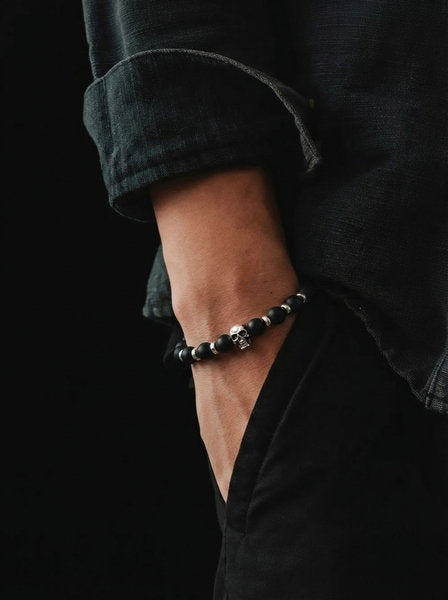Bracelet 925 Silver, Onyx stone 6mm — view 2 | Castello Jewels