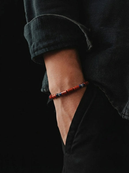 Silver Bracelet 925, Red Jasper stone 4mm — view 2 | Castello Jewels