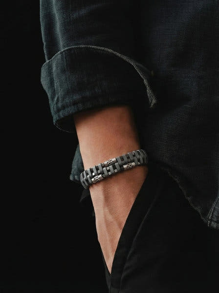 Hematite Stacking Bracelet, Sterling Silver, 4mm, view 2 | Castello Jewels