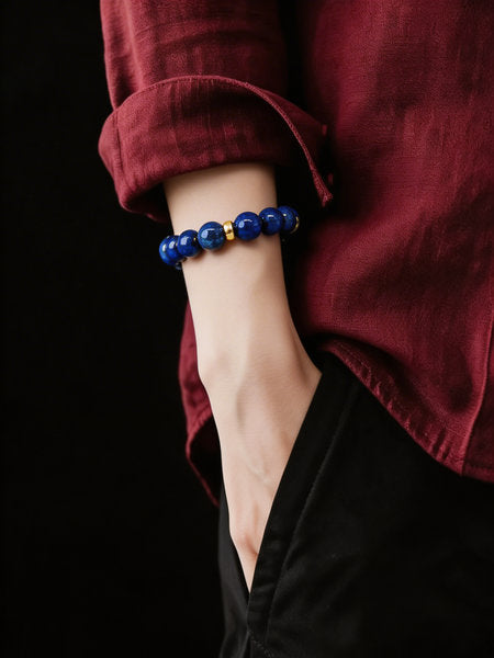Aegean Silver 925 Gold Plated Bracelet, Lapis Lazuli Stone 10mm — view 4 | Castello Jewels