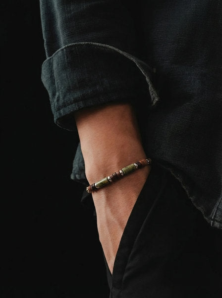 Silver 925 Bracelet Unakite Tube stone 4mm — view 2 | Castello Jewels