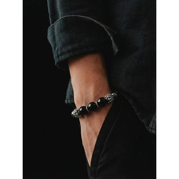 MyKing Polished Onyx & Hematite Beaded Bracelet, 10mm, view 2 | Castello Jewels