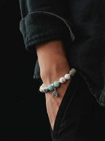 Silver 925 Bracelet, Amazonite, Howlite stone 8mm — view 3 | Castello Jewels