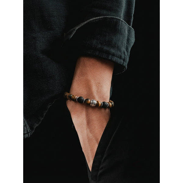 Knights Matte Tiger's Eye & Lava Beaded Bracelet, 8mm, view 3 | Castello Jewels