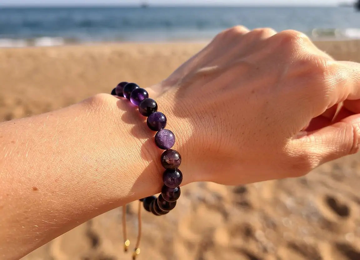 Hand Made Bracelet Amethystos stone 8mm — view 2 | Castello Jewels