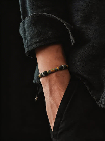 Obsidian & Picasso Jasper Beaded Bracelet, 6mm, view 2 | Castello Jewels