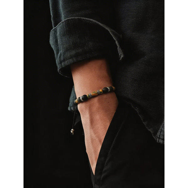 Obsidian & Picasso Jasper Beaded Bracelet, 6mm, view 2 | Castello Jewels
